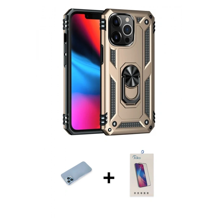 MARSİLYAN™- iPhone 13 Pro Max Kılıf Ahenk Klasik Koleksiyonu - Siyah Joko 5D Cam + Shine Kamera Lens Koruma Cam - MI