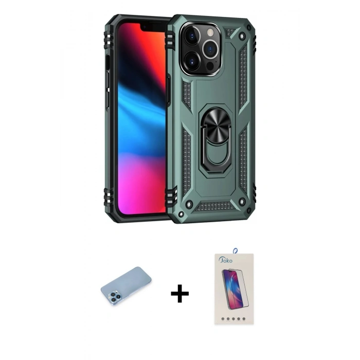 MARSİLYAN™- iPhone 13 Pro Max Kılıf Ahenk Klasik Koleksiyonu - Siyah Joko 5D Cam + Shine Kamera Lens Koruma Cam - MI
