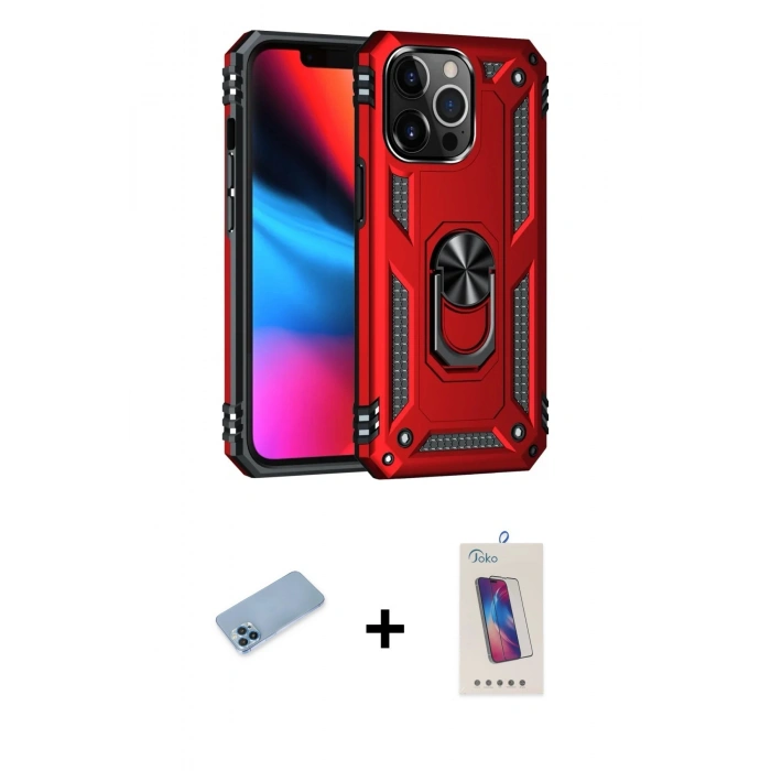 MARSİLYAN™- iPhone 13 Pro Max Kılıf Ahenk Klasik Koleksiyonu - Siyah Joko 5D Cam + Shine Kamera Lens Koruma Cam - MI
