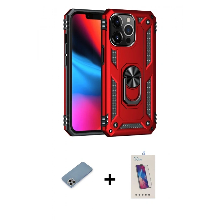 MARSİLYAN™- iPhone 13 Pro Max Kılıf Ahenk Klasik Koleksiyonu - Siyah Joko 5D Cam + Shine Kamera Lens Koruma Cam - GI