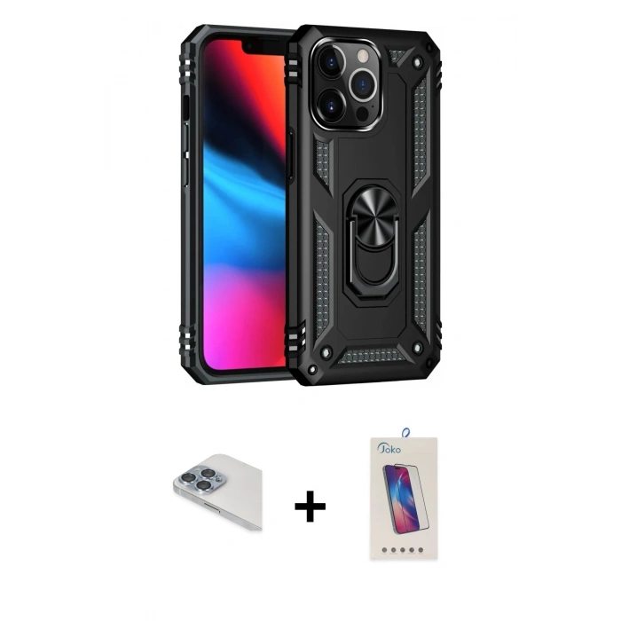 MARSİLYAN™- iPhone 13 Pro Max Kılıf Ahenk Klasik Koleksiyonu - Siyah Joko 5D Cam + Sierra Blue Pers Alüminyum Kamera Lens