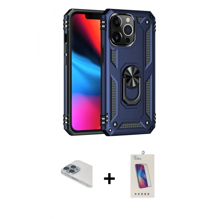 MARSİLYAN™- iPhone 13 Pro Max Kılıf Ahenk Klasik Koleksiyonu - Siyah Joko 5D Cam + Sierra Blue Pers Alüminyum Kamera Lens