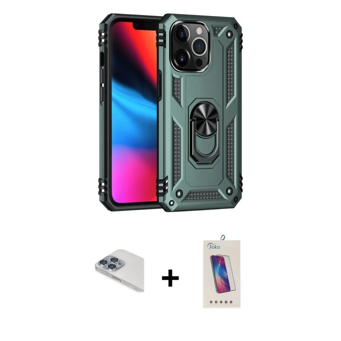 MARSİLYAN™- iPhone 13 Pro Max Kılıf Ahenk Klasik Koleksiyonu - Siyah Joko 5D Cam + Sierra Blue Pers Alüminyum Kamera Lens