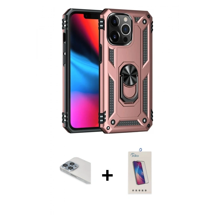 MARSİLYAN™- iPhone 13 Pro Max Kılıf Ahenk Klasik Koleksiyonu - Siyah Joko 5D Cam + Sierra Blue Pers Alüminyum Kamera Lens