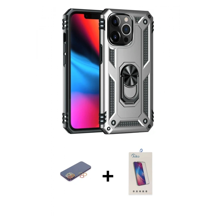 MARSİLYAN™- iPhone 13 Pro Max Kılıf Ahenk Klasik Koleksiyonu - Siyah Joko 5D Cam + Renkli Kamera Lens Koruma Cam - TU