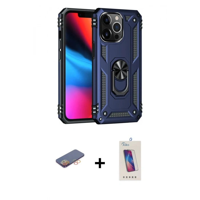 MARSİLYAN™- iPhone 13 Pro Max Kılıf Ahenk Klasik Koleksiyonu - Siyah Joko 5D Cam + Renkli Kamera Lens Koruma Cam - TU
