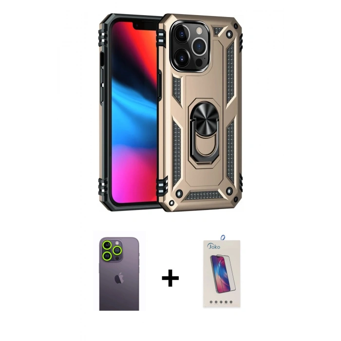MARSİLYAN™- iPhone 13 Pro Max Kılıf Ahenk Klasik Koleksiyonu - Siyah Joko 5D Cam + Neon Fosforlu Kamera Lens - YL