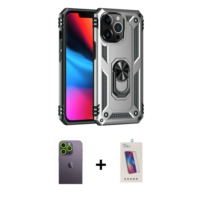 MARSİLYAN™- iPhone 13 Pro Max Kılıf Ahenk Klasik Koleksiyonu - Siyah Joko 5D Cam + Neon Fosforlu Kamera Lens - YL