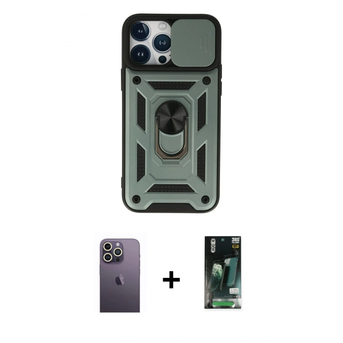 MARSİLYAN™- iPhone 13 Pro Max Kılıf Ahenk Klasik - Şeffaf 360 Full Body Arka Koruyucu + Neon Fosforlu Kamera Lens - BZ