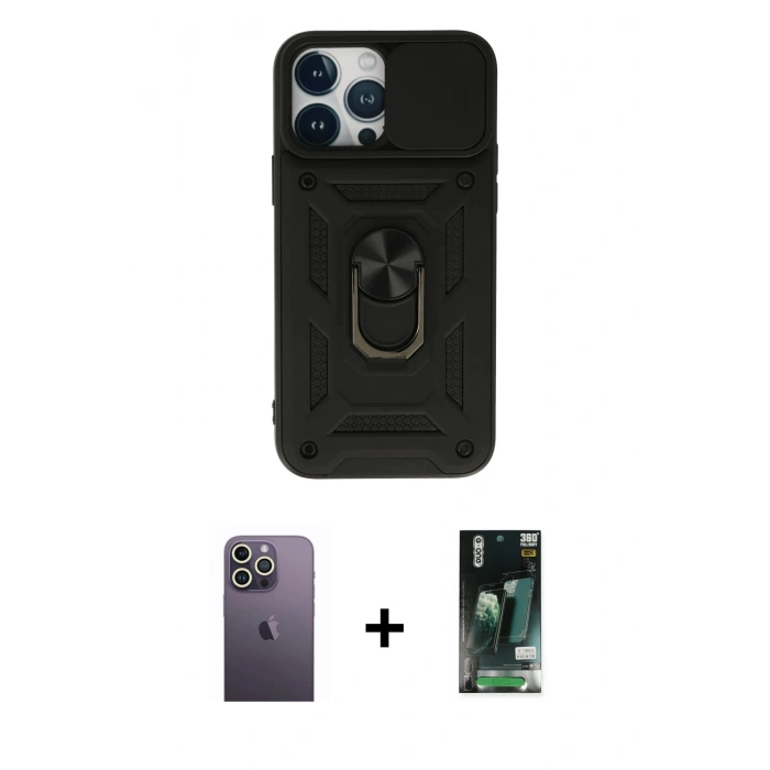 MARSİLYAN™- iPhone 13 Pro Max Kılıf Ahenk Klasik - Şeffaf 360 Full Body Arka Koruyucu + Neon Fosforlu Kamera Lens - BZ