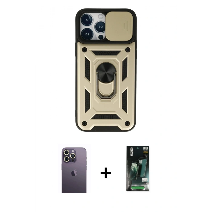 MARSİLYAN™- iPhone 13 Pro Max Kılıf Ahenk Klasik - Şeffaf 360 Full Body Arka Koruyucu + Neon Fosforlu Kamera Lens - BZ