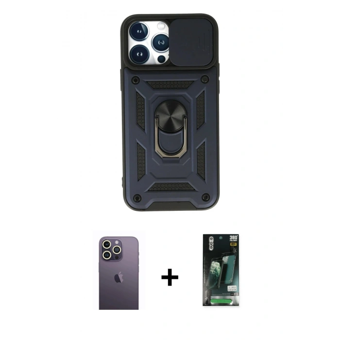 MARSİLYAN™- iPhone 13 Pro Max Kılıf Ahenk Klasik - Şeffaf 360 Full Body Arka Koruyucu + Neon Fosforlu Kamera Lens - BZ