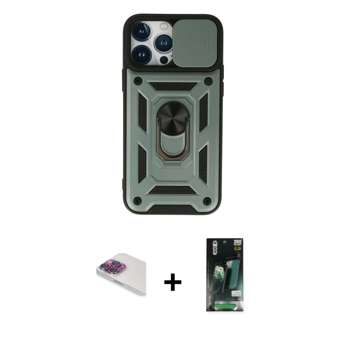 MARSİLYAN™- iPhone 13 Pro Max Kılıf Ahenk Klasik - Şeffaf 360 Full Body Arka Koruyucu + Pers Alüminyum Kamera Lens - GI