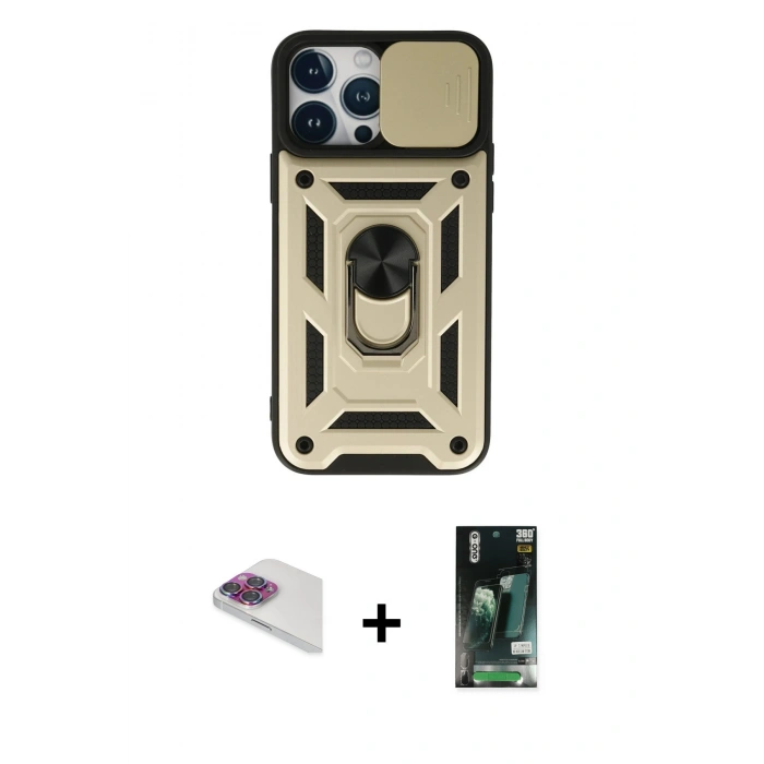 MARSİLYAN™- iPhone 13 Pro Max Kılıf Ahenk Klasik - Şeffaf 360 Full Body Arka Koruyucu + Pers Alüminyum Kamera Lens - GI