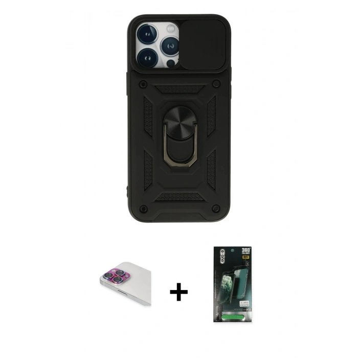 MARSİLYAN™- iPhone 13 Pro Max Kılıf Ahenk Klasik - Şeffaf 360 Full Body Arka Koruyucu + Pers Alüminyum Kamera Lens - GI