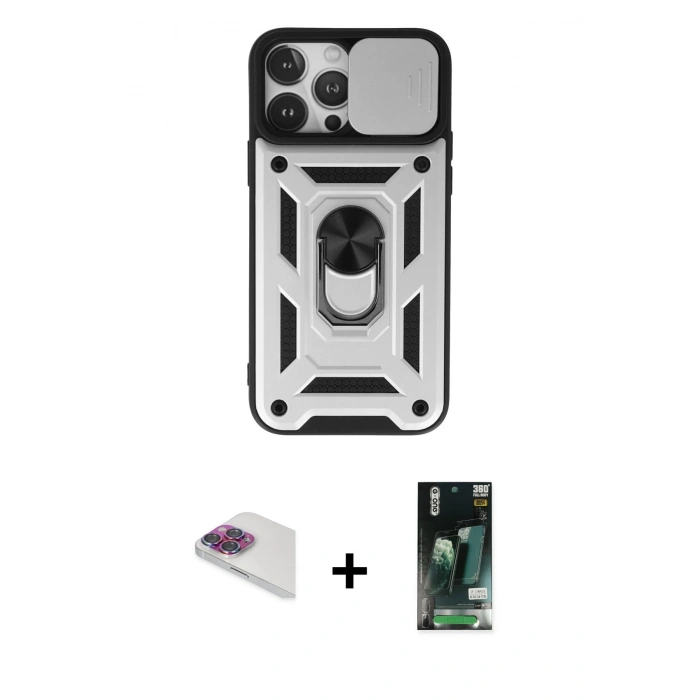 MARSİLYAN™- iPhone 13 Pro Max Kılıf Ahenk Klasik - Şeffaf 360 Full Body Arka Koruyucu + Pers Alüminyum Kamera Lens - GI
