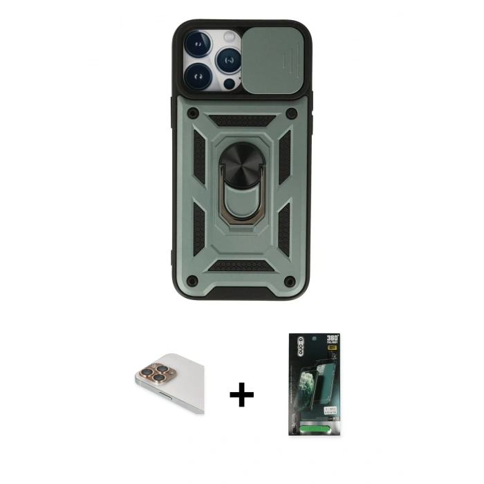MARSİLYAN™- iPhone 13 Pro Max Kılıf Ahenk Klasik - Şeffaf 360 Full Body Arka Koruyucu + Pers Alüminyum Kamera Lens - GD