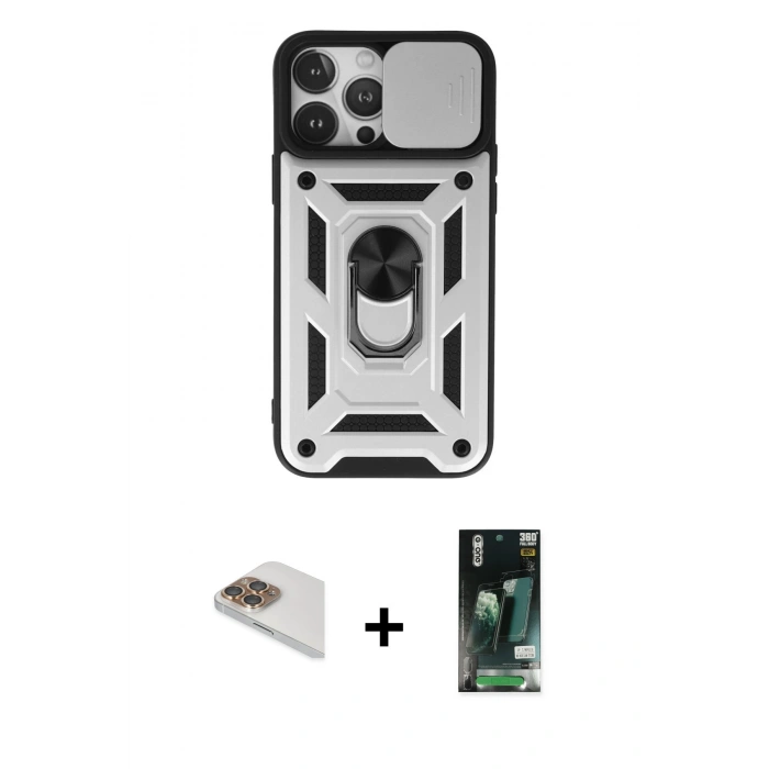 MARSİLYAN™- iPhone 13 Pro Max Kılıf Ahenk Klasik - Şeffaf 360 Full Body Arka Koruyucu + Pers Alüminyum Kamera Lens - GD