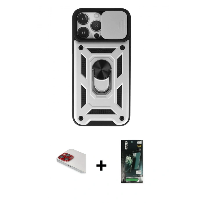 MARSİLYAN™- iPhone 13 Pro Max Kılıf Ahenk Klasik - Şeffaf 360 Full Body Arka Koruyucu + Pers Alüminyum Kamera Lens - KI