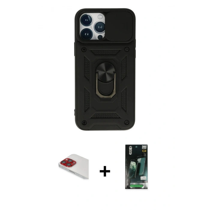 MARSİLYAN™- iPhone 13 Pro Max Kılıf Ahenk Klasik - Şeffaf 360 Full Body Arka Koruyucu + Pers Alüminyum Kamera Lens - KI