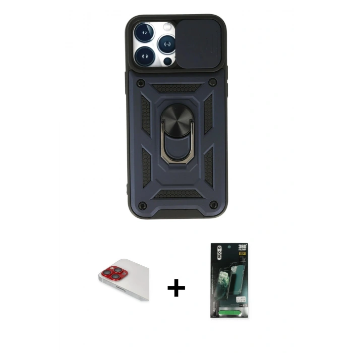 MARSİLYAN™- iPhone 13 Pro Max Kılıf Ahenk Klasik - Şeffaf 360 Full Body Arka Koruyucu + Pers Alüminyum Kamera Lens - KI
