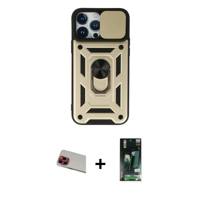 MARSİLYAN™- iPhone 13 Pro Max Kılıf Ahenk Klasik - Şeffaf 360 Full Body Arka Koruyucu + Rainbow Kamera Lens Koruma Cam - KI