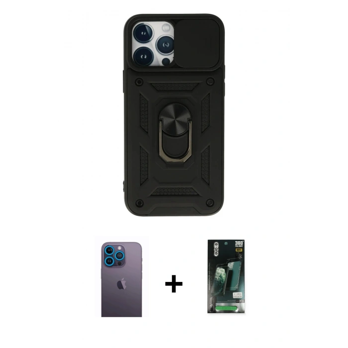 MARSİLYAN™- iPhone 13 Pro Max Kılıf Ahenk Klasik - Şeffaf 360 Full Body Arka Koruyucu + Neon Fosforlu Kamera Lens - MI
