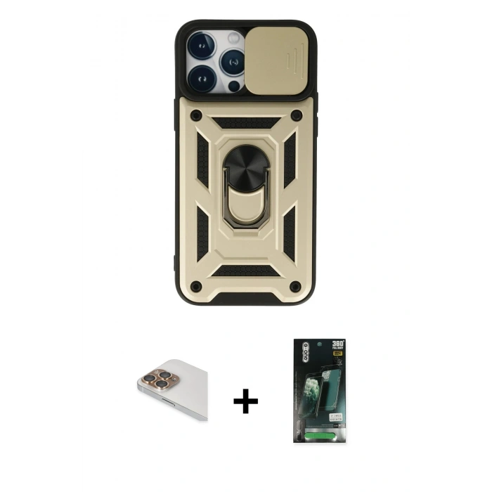 MARSİLYAN™- iPhone 13 Pro Max Kılıf Ahenk Klasik - Şeffaf 360 Full Body Arka Koruyucu + Pers Alüminyum Kamera Lens - GD