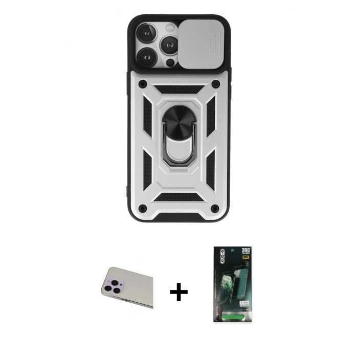 MARSİLYAN™- iPhone 13 Pro Max Kılıf Ahenk Klasik - Şeffaf 360 Full Body Arka Koruyucu + Rainbow Kamera Lens Koruma Cam - MR