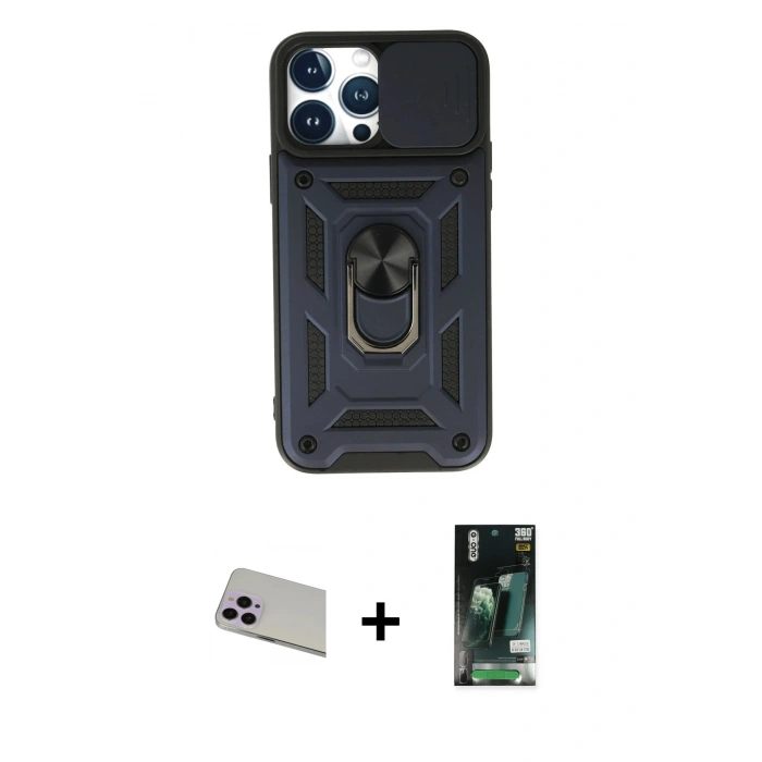 MARSİLYAN™- iPhone 13 Pro Max Kılıf Ahenk Klasik - Şeffaf 360 Full Body Arka Koruyucu + Rainbow Kamera Lens Koruma Cam - MR
