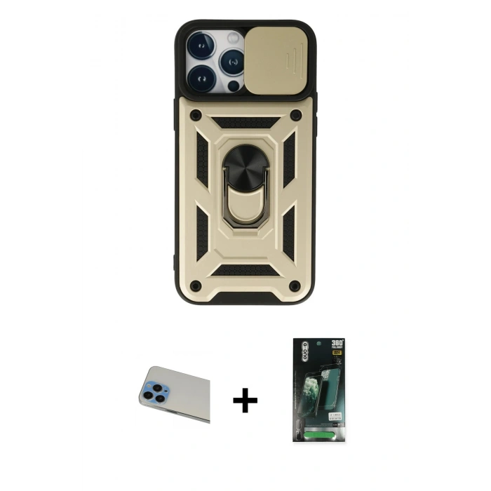 MARSİLYAN™- iPhone 13 Pro Max Kılıf Ahenk Klasik - Şeffaf 360 Full Body Arka Koruyucu + Rainbow Kamera Lens Koruma Cam - MI