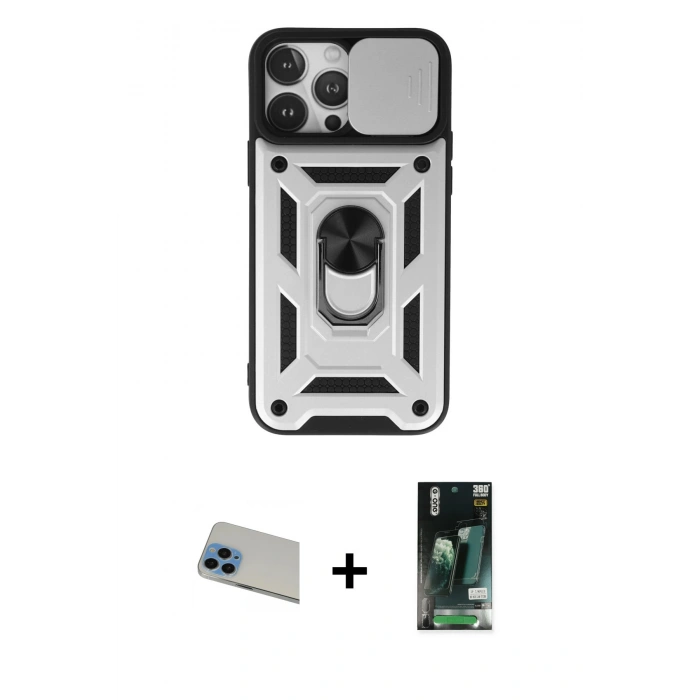 MARSİLYAN™- iPhone 13 Pro Max Kılıf Ahenk Klasik - Şeffaf 360 Full Body Arka Koruyucu + Rainbow Kamera Lens Koruma Cam - MI