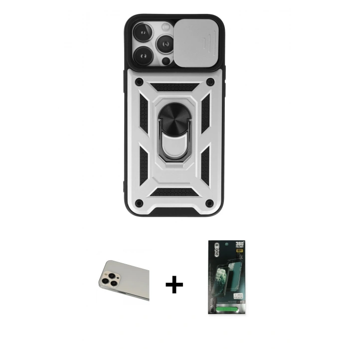 MARSİLYAN™- iPhone 13 Pro Max Kılıf Ahenk Klasik - Şeffaf 360 Full Body Arka Koruyucu + Rainbow Kamera Lens Koruma Cam - REGD