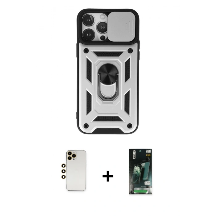 MARSİLYAN™- iPhone 13 Pro Max Kılıf Ahenk Klasik - Şeffaf 360 Full Body Arka Koruyucu + Shine Kamera Lens - GD