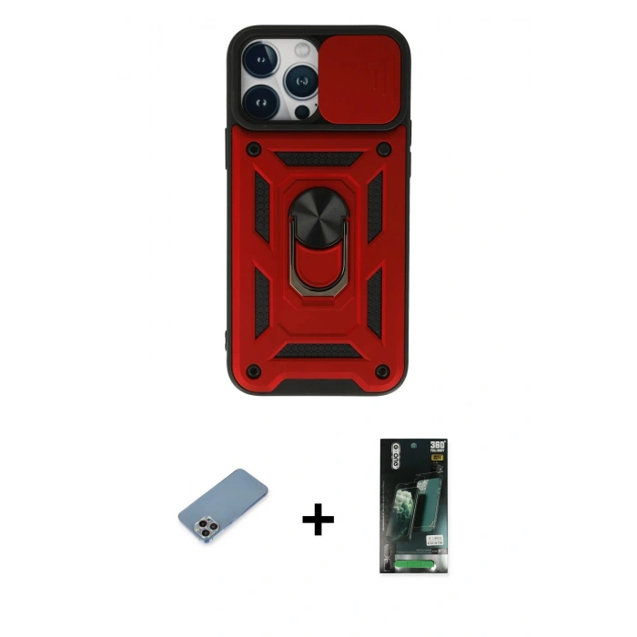 MARSİLYAN™- iPhone 13 Pro Max Kılıf Ahenk Klasik - Şeffaf 360 Full Body Arka Koruyucu + Shine Kamera Lens Koruma Cam - GI