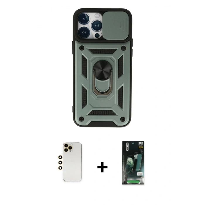 MARSİLYAN™- iPhone 13 Pro Max Kılıf Ahenk Klasik - Şeffaf 360 Full Body Arka Koruyucu + Shine Kamera Lens - GD
