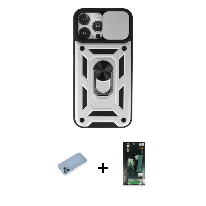 MARSİLYAN™- iPhone 13 Pro Max Kılıf Ahenk Klasik - Şeffaf 360 Full Body Arka Koruyucu + Shine Kamera Lens Koruma Cam - MI