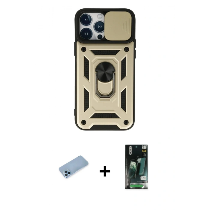 MARSİLYAN™- iPhone 13 Pro Max Kılıf Ahenk Klasik - Şeffaf 360 Full Body Arka Koruyucu + Shine Kamera Lens Koruma Cam - MI