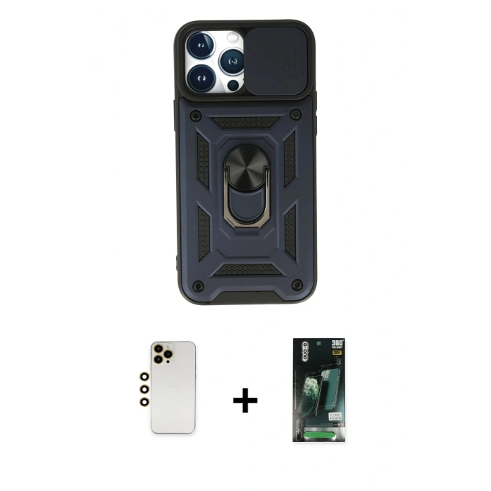MARSİLYAN™- iPhone 13 Pro Max Kılıf Ahenk Klasik - Şeffaf 360 Full Body Arka Koruyucu + Shine Kamera Lens - GD