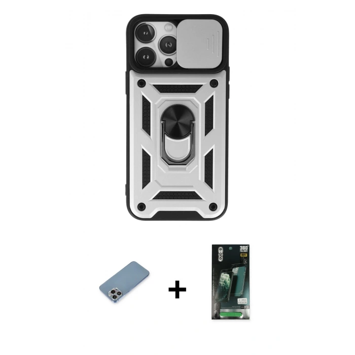 MARSİLYAN™- iPhone 13 Pro Max Kılıf Ahenk Klasik - Şeffaf 360 Full Body Arka Koruyucu + Shine Kamera Lens Koruma Cam - GI