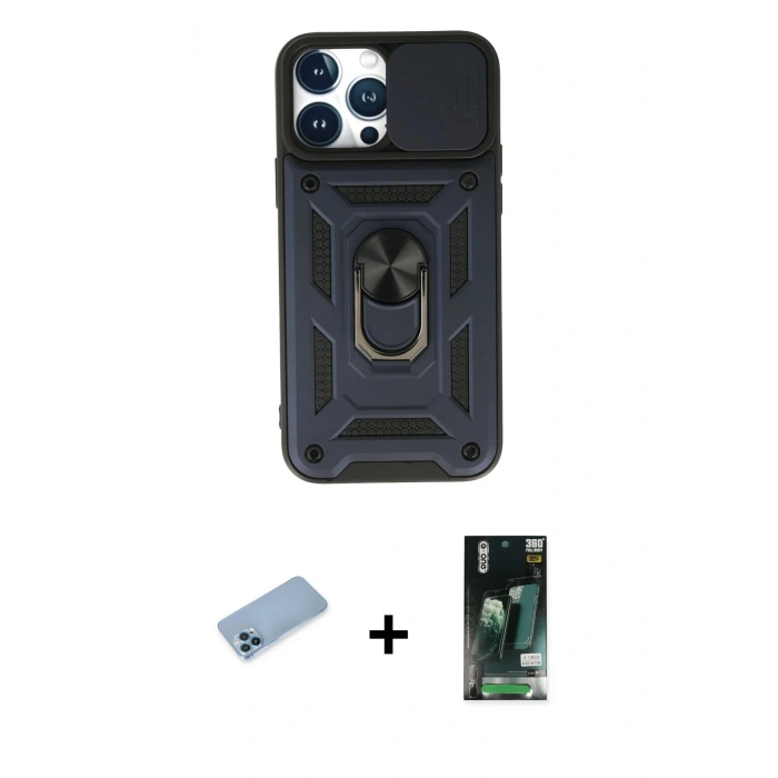 MARSİLYAN™- iPhone 13 Pro Max Kılıf Ahenk Klasik - Şeffaf 360 Full Body Arka Koruyucu + Shine Kamera Lens Koruma Cam - MI