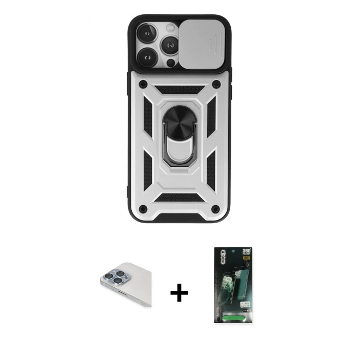 MARSİLYAN™- iPhone 13 Pro Max Kılıf Ahenk Klasik - Şeffaf 360 Full Body Arka Koruyucu + Pers Alüminyum Kamera Lens - SABE