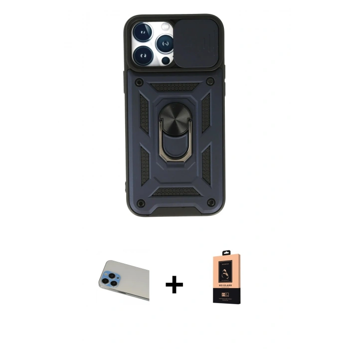 MARSİLYAN™- iPhone 13 Pro Max Kılıf Ahenk Klasik - Şeffaf Maxco Cam Ekran Koruyucu + Rainbow Kamera Lens Koruma Cam - MI