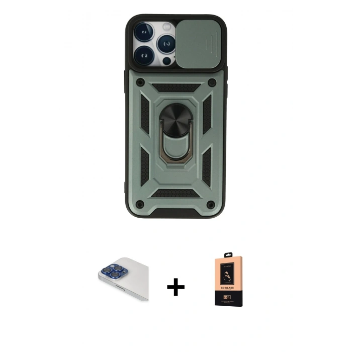 MARSİLYAN™- iPhone 13 Pro Max Kılıf Ahenk Klasik - Şeffaf Maxco Cam Ekran Koruyucu + Pers Alüminyum Kamera Lens - LT
