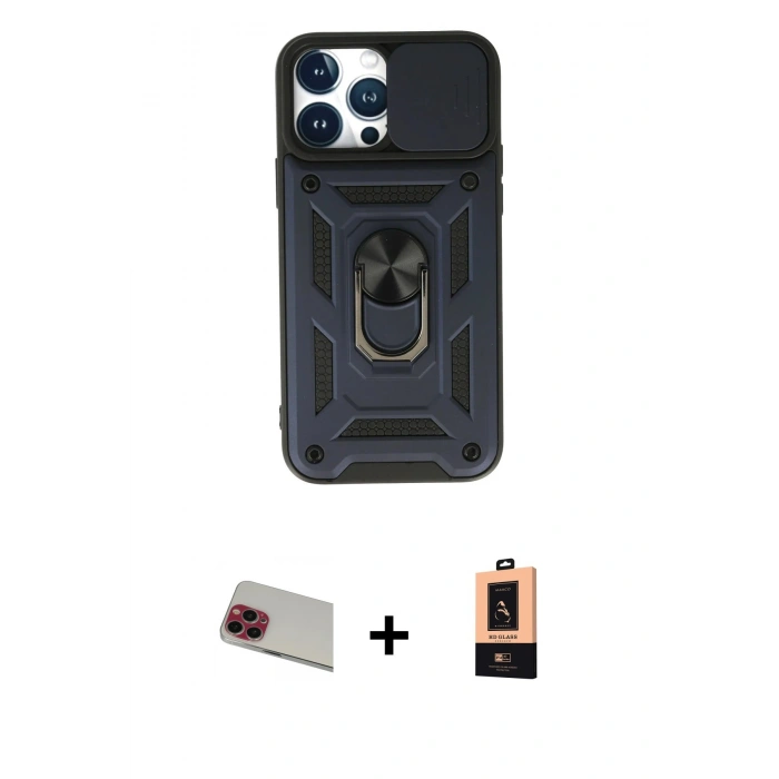 MARSİLYAN™- iPhone 13 Pro Max Kılıf Ahenk Klasik - Şeffaf Maxco Cam Ekran Koruyucu + Rainbow Kamera Lens Koruma Cam - KI