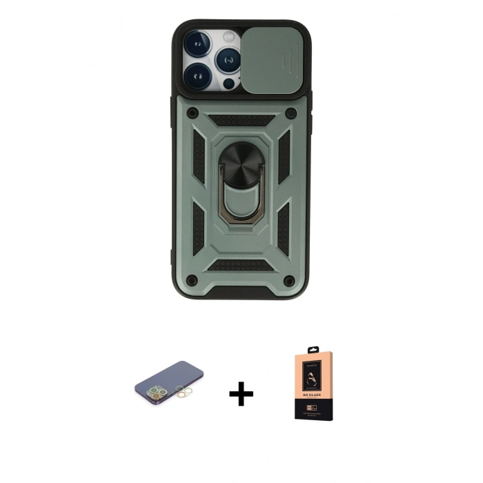 MARSİLYAN™- iPhone 13 Pro Max Kılıf Ahenk Klasik - Şeffaf Maxco Cam Ekran Koruyucu + Renkli Kamera Lens Koruma Cam - SI