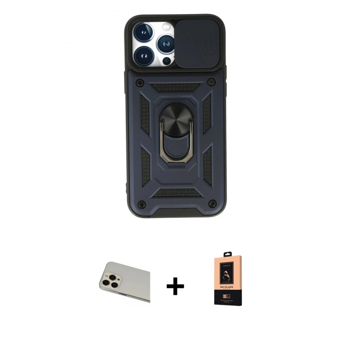 MARSİLYAN™- iPhone 13 Pro Max Kılıf Ahenk Klasik - Şeffaf Maxco Cam Ekran Koruyucu + Rainbow Kamera Lens Koruma Cam - REGD