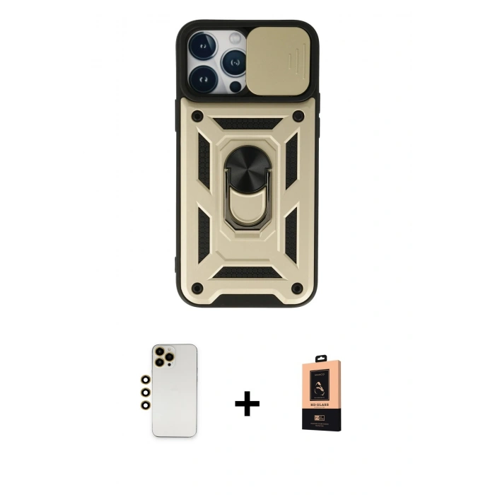 MARSİLYAN™- iPhone 13 Pro Max Kılıf Ahenk Klasik - Şeffaf Maxco Cam Ekran Koruyucu + Shine Kamera Lens - GD