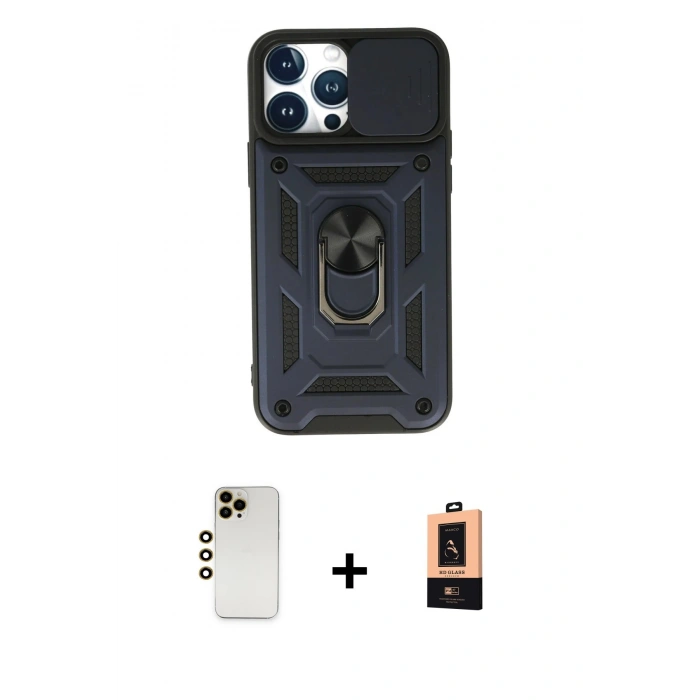 MARSİLYAN™- iPhone 13 Pro Max Kılıf Ahenk Klasik - Şeffaf Maxco Cam Ekran Koruyucu + Shine Kamera Lens - GD