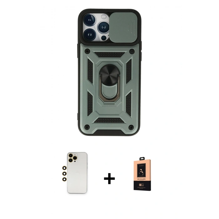 MARSİLYAN™- iPhone 13 Pro Max Kılıf Ahenk Klasik - Şeffaf Maxco Cam Ekran Koruyucu + Shine Kamera Lens - GD
